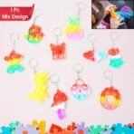 Compact Silicone Pop it Keychain Toy Birthday Return Gift of Child Portable Bubble Popping Fun Stress Relief Fidget Toy (mix design 1 Pc) - Image 2