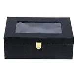 Presents Black Storage Box with Transparent Lid ? Multipurpose Organizer Case with Gold Lock for Jewelry, Watches, Accessories, Keepsakes & Gifts