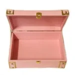 Present Pink Decorative Storage Trunk Box ? Wooden Organizer with Gold Metal Accents & Lock | Multipurpose Jewelry, Keepsake, Gift Box for Girls, Bedroom & Home D?cor