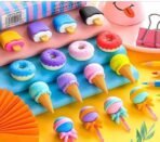 Dessert Erasers Set: Donut, Lollipop, Ice Cream, Cone Shapes ? Fun B'Day Return Gift - Image 4