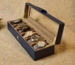 Presents Luxury 6-Slot Watch Box for Men & Women ? Lockable Leather Watch Organizer with Glass Lid, Soft Velvet Cushions, Premium Display & Storage Case for Watches (Blue) - Image 5