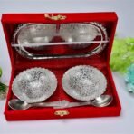 Silver-Plated Brass Bowl & Spoon Set with Velvet Gift Box - Image 3