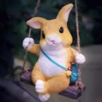 Adorable Bunny Rabbit on a Swing Statue - Whimsical Hanging Garden Figurine - Resin Indoor/Outdoor Tree or Patio Decor - Image 2