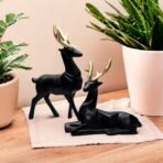 Black Patterned Deer Statue with Fawn Family - Detailed Resin Animal Sculpture for Living Room, Entryway Table, or Home Decor - Image 2