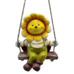 Whimsical Sunflower on a Swing Figurine - Happy Yellow Flower Garden Statue - Hanging Resin Patio, Porch & Home Decor Gift